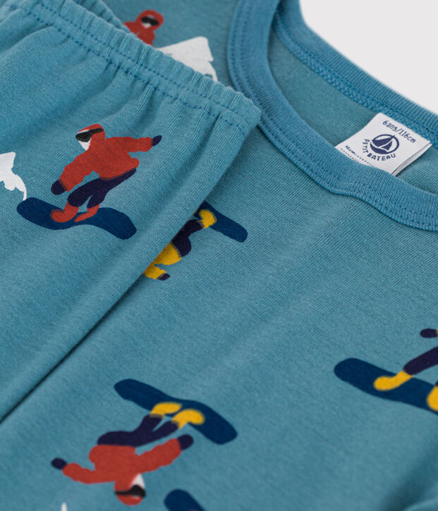 Kinderpyjama aus Baumwolle mit Snowboard-Motiv blau/vielfarbig