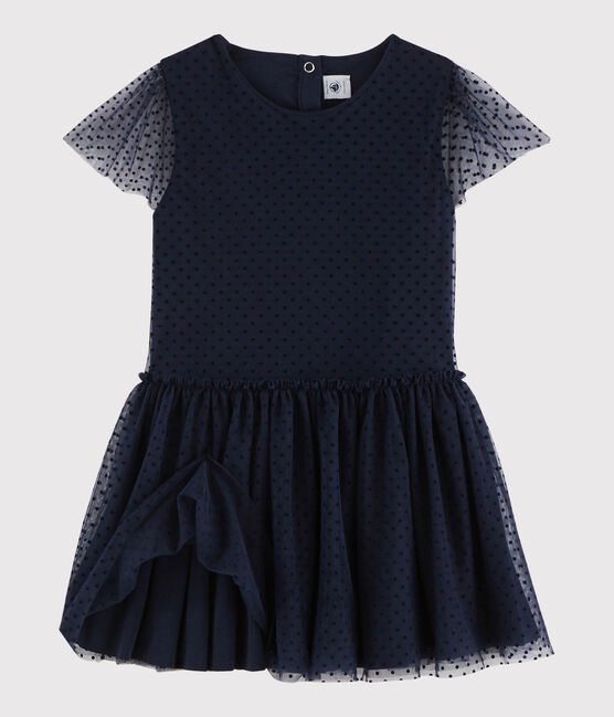 Kurzärmeliges Kinderkleid für Mädchen blau SMOKING