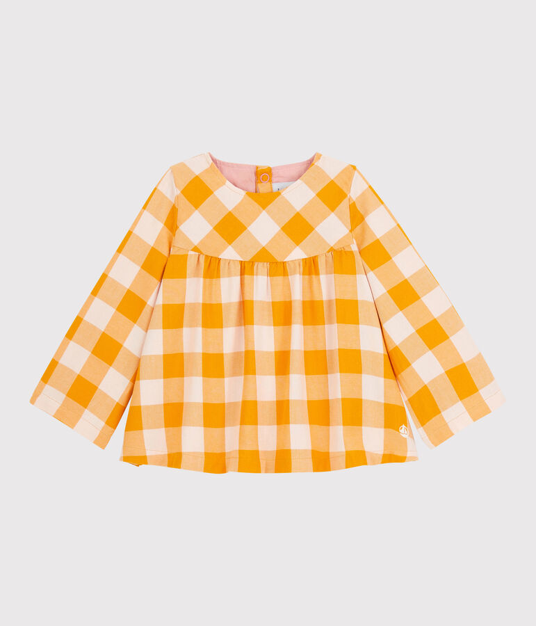 Baby-Bluse aus Flanell. gelb/rosa