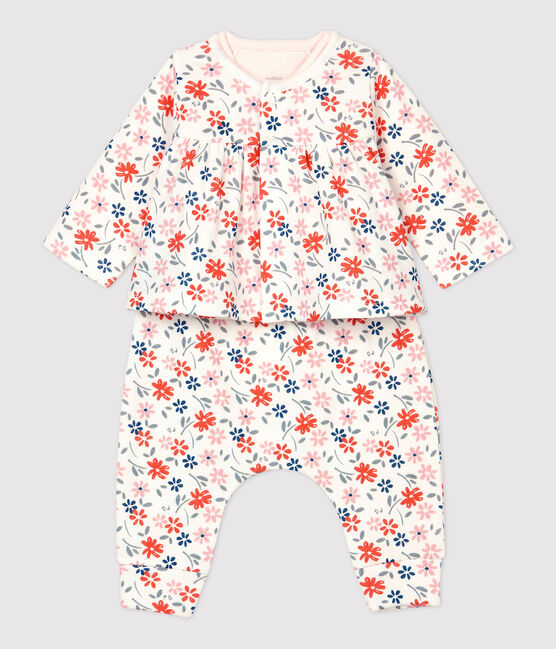 Dreiteiliges Baby-Set aus Bio-Baumwolle mit Blumenmuster für Mädchen weiss MARSHMALLOW/weiss MULTICO
