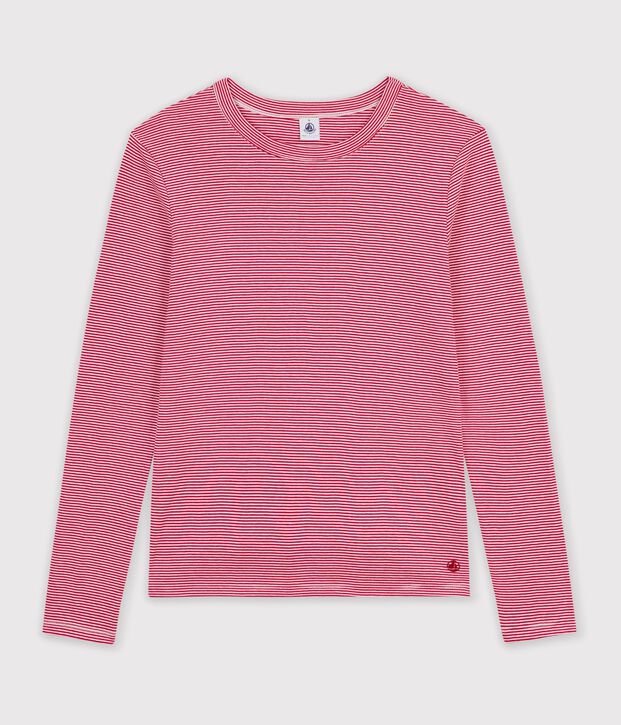 Lang&auml;rmeliges Damen T-Shirt aus Baumwolle mit Streifen rot/weiss