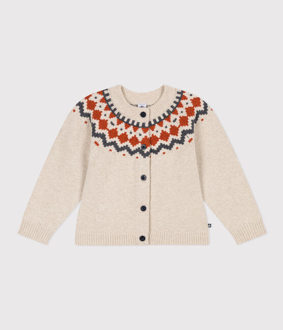 Kinder-Jacquard-Cardigan aus Wolle und Baumwolle für Mädchen beige MONTELIMAR/weiss MULTICO