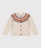 Kinder-Jacquard-Cardigan aus Wolle und Baumwolle für Mädchen beige MONTELIMAR/weiss MULTICO