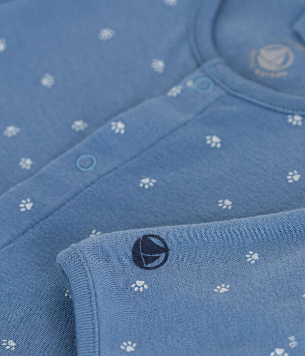 Baby-Strampler aus Baumwolle blau/weiss