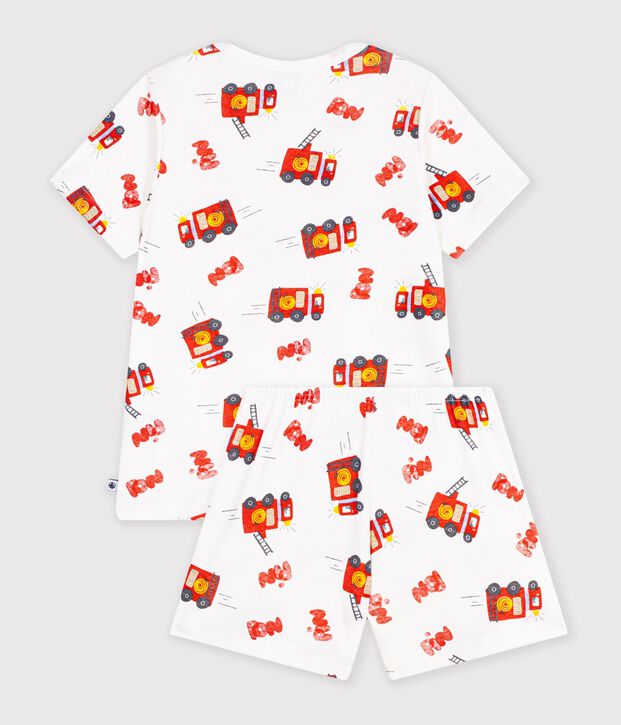 Kinder-Kurzpyjama aus Baumwolle mit Feuerwehrm&auml;nnern weiss/vielfarbig