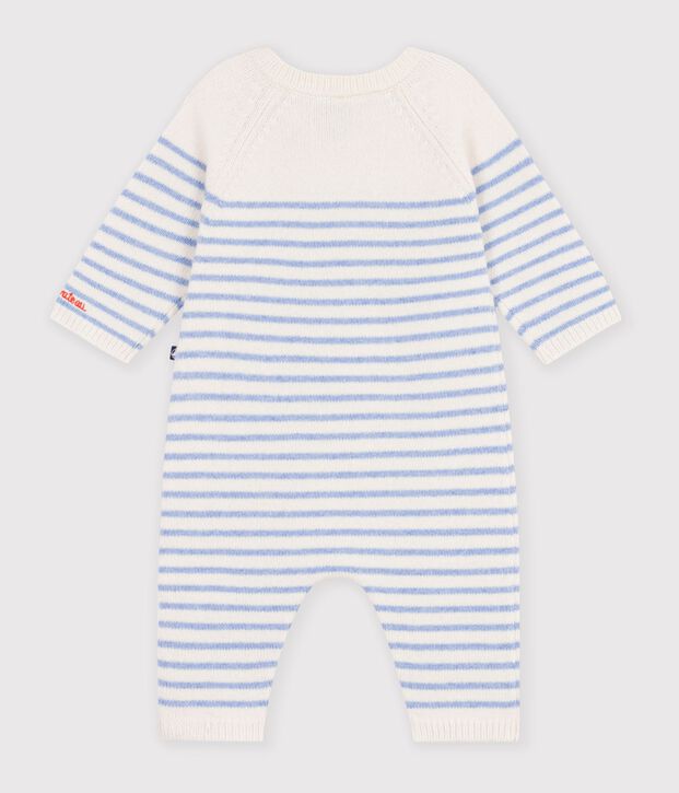Baby-Overall aus Woll- und Baumwollstrick mit Streifen blau/blau