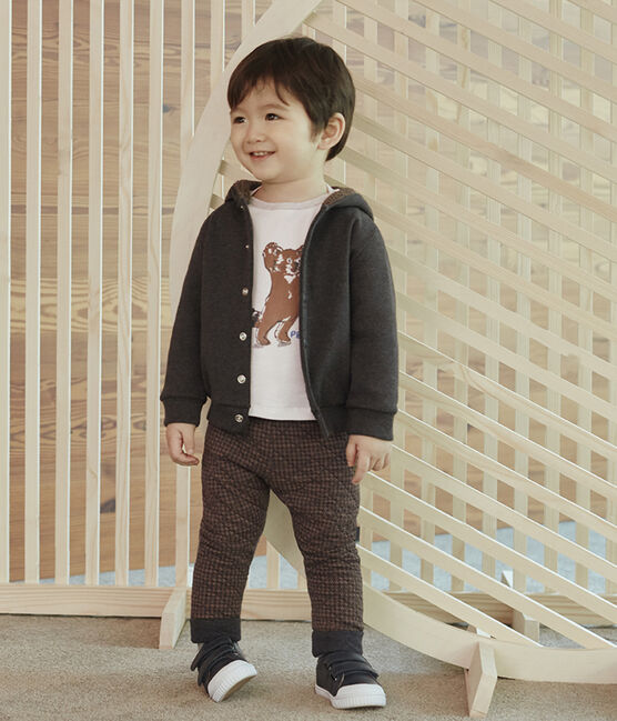 Baby-Kapuzensweatshirt aus geripptem Elasthan für Jungen. grau CITY CHINE