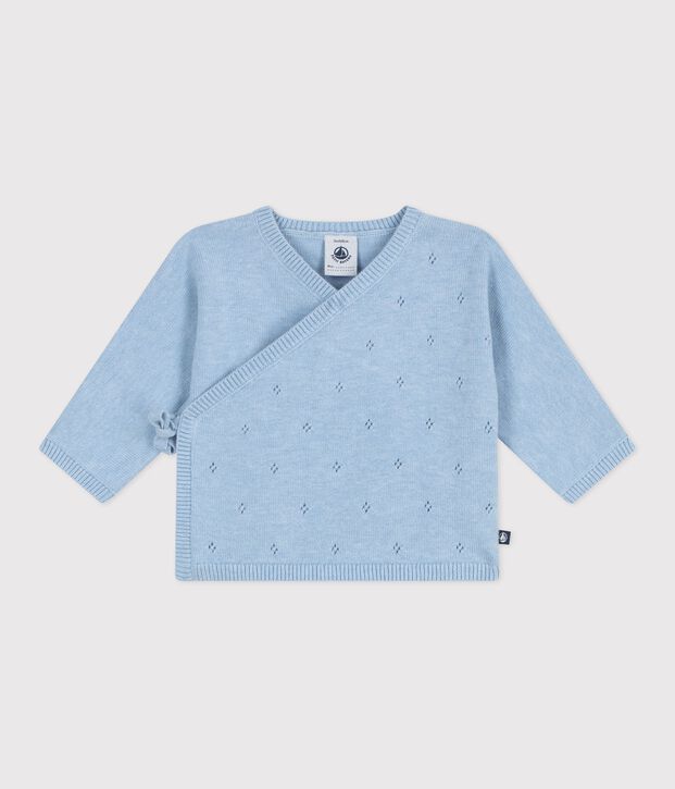 Baby-Wickeljacke aus Woll- und Baumwollstrick mit Lochstickerei FLO