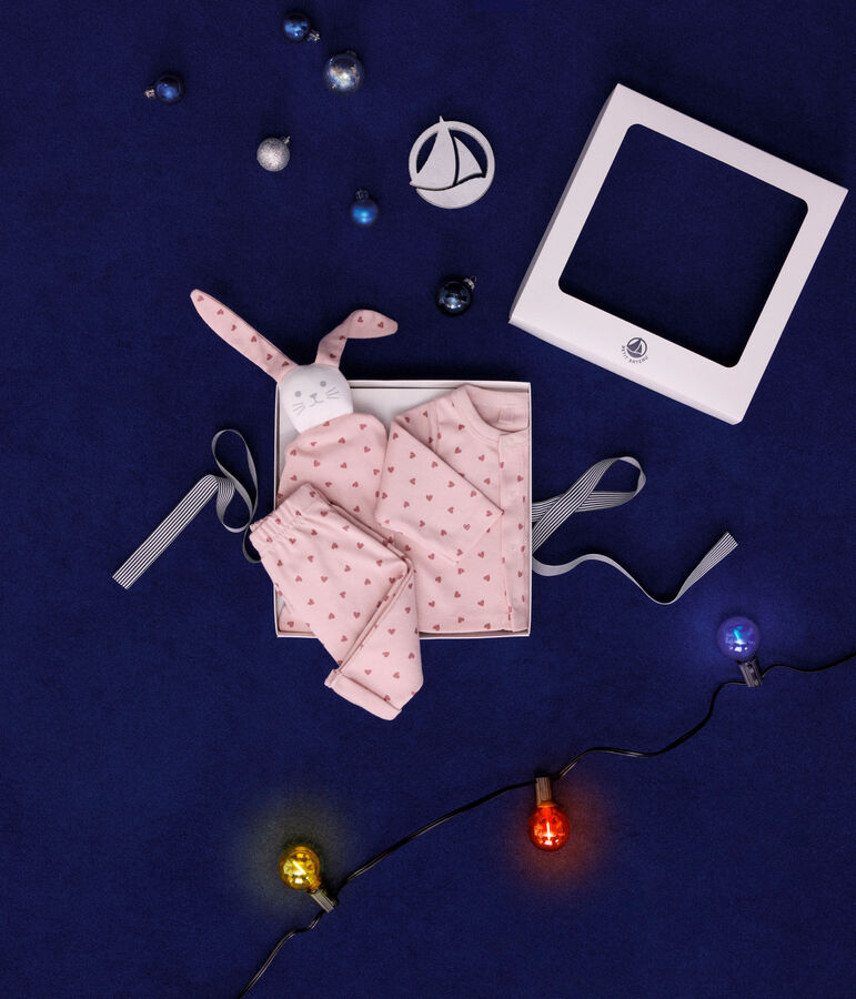 Baby-Set Cardigan, Hose und Kuscheltier aus Baumwolle rosa/rosa