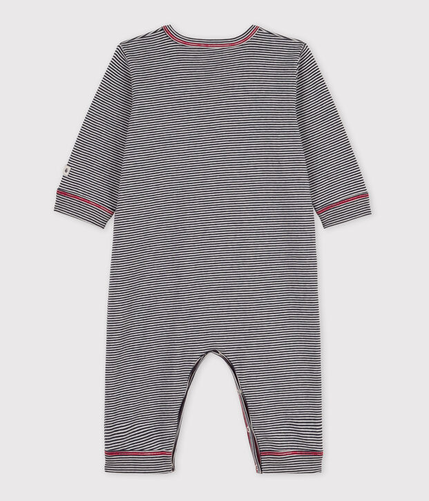 Fu&szlig;loser, gestreifter Baby-Strampler aus Baumwolle blau/weiss