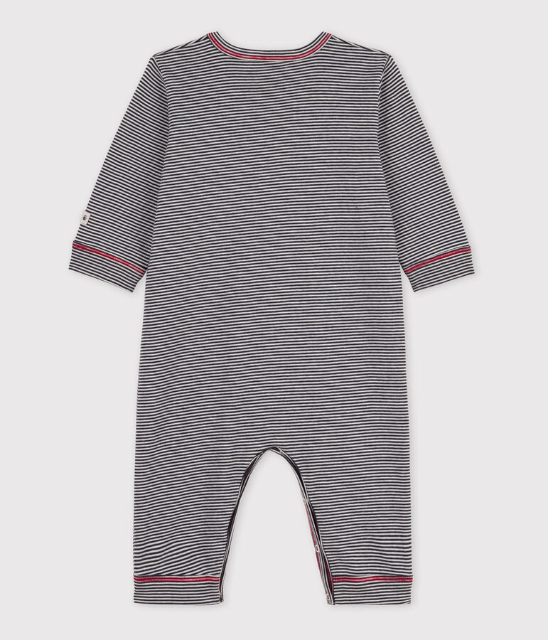 Fu&szlig;loser, gestreifter Baby-Strampler aus Baumwolle blau/weiss