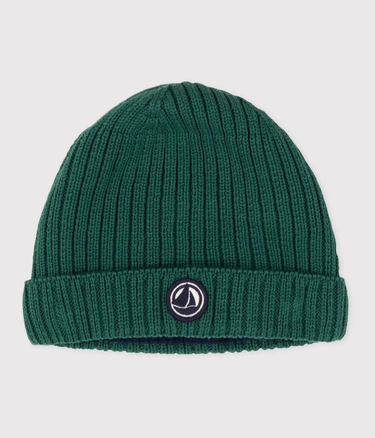 Baby-M&uuml;tze aus Strick mit Fleece-Futter gr&uuml;n