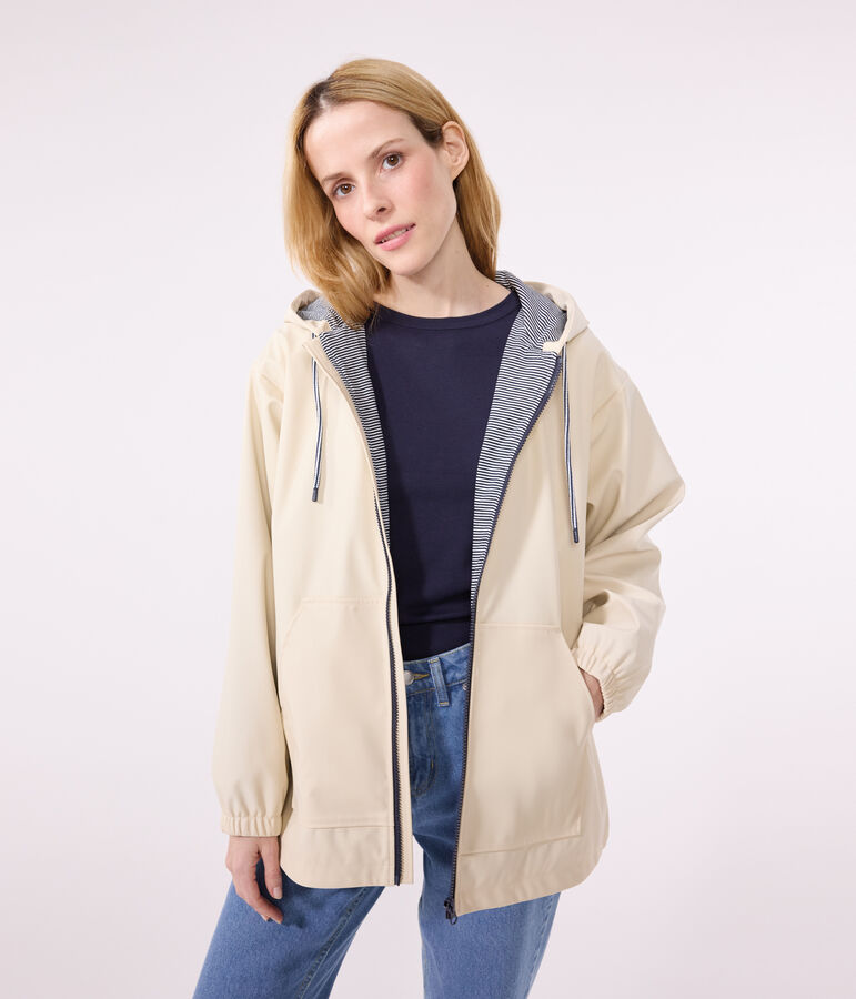Damen-Regenjacke mit Kapuze naturfarben