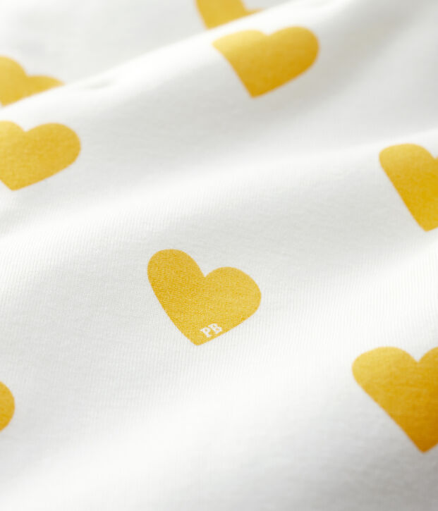 Langer Baby-Overall aus Bio-Baumwolle mit gelben Herzen f&uuml;r M&auml;dchen weiss/gelb