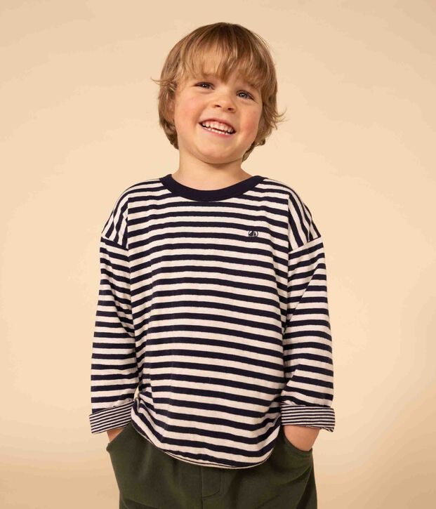 Lang&auml;rmeliges T-Shirt aus Doppeljersey f&uuml;r Kinder/Jungen blau/naturfarben