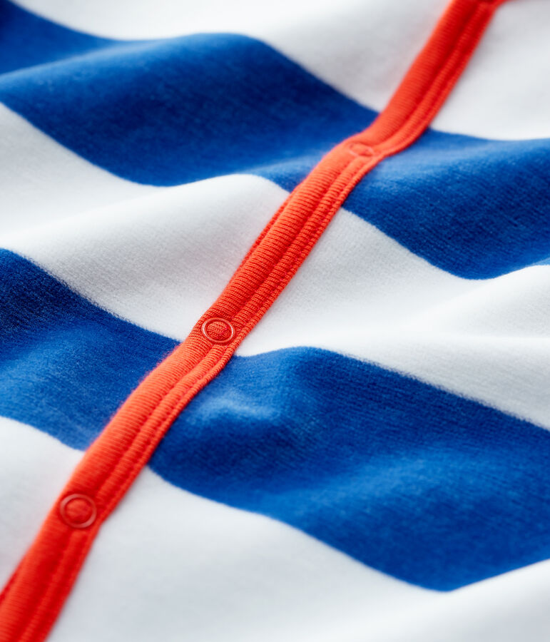 Baby-Strampler aus Velours mit blauen Streifen blau/beige