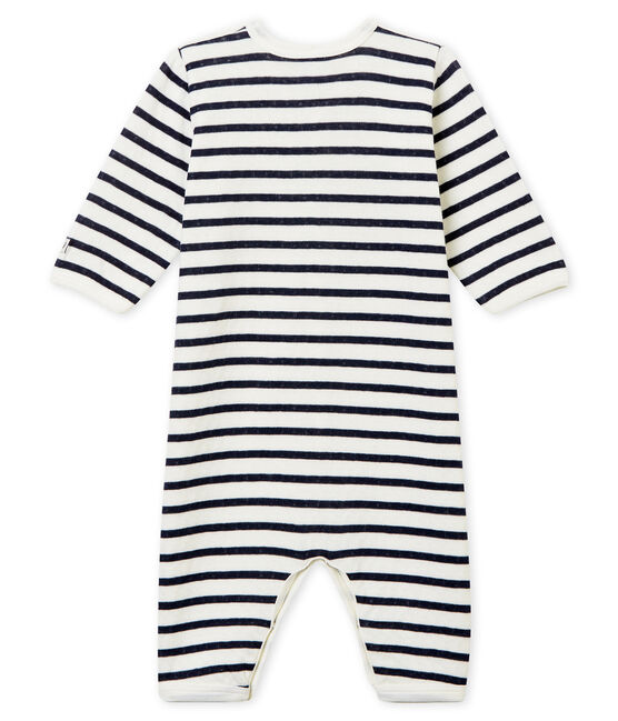 Unisex Baby Strampler ohne Fuß aus gedoppeltem Jersey weiss MARSHMALLOW/blau SMOKING