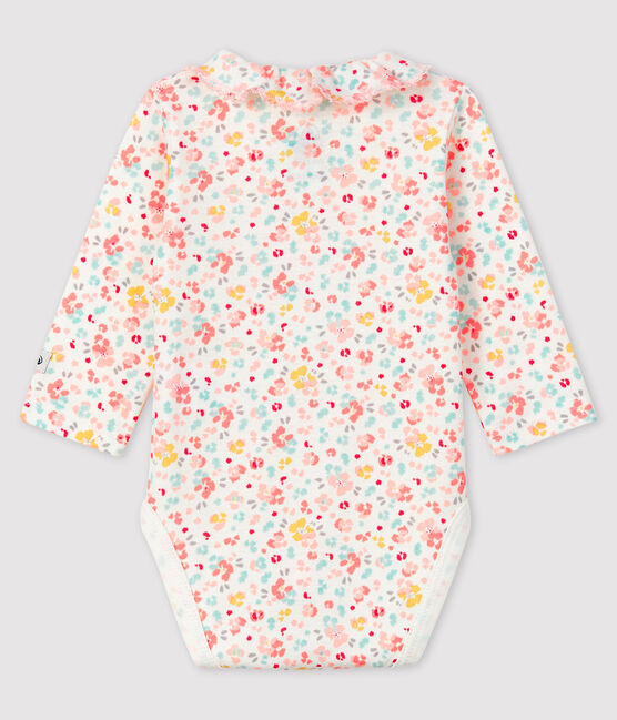 Geblümter Baby-Body für Mädchen mit Kragen aus Rippstrick weiss MARSHMALLOW/weiss MULTICO