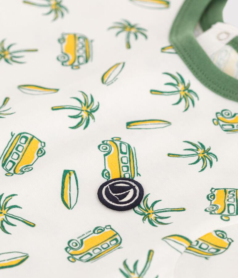 Baby-Kurzoverall aus Baumwolle mit Surf-Motiven. weiss/vielfarbig