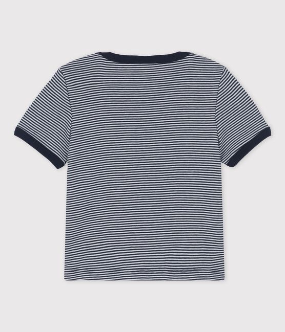 Kurzärmeliges Baby-T-Shirt aus Bio-Baumwolle mit Ringelstreifen blau SMOKING/weiss MARSHMALLOW