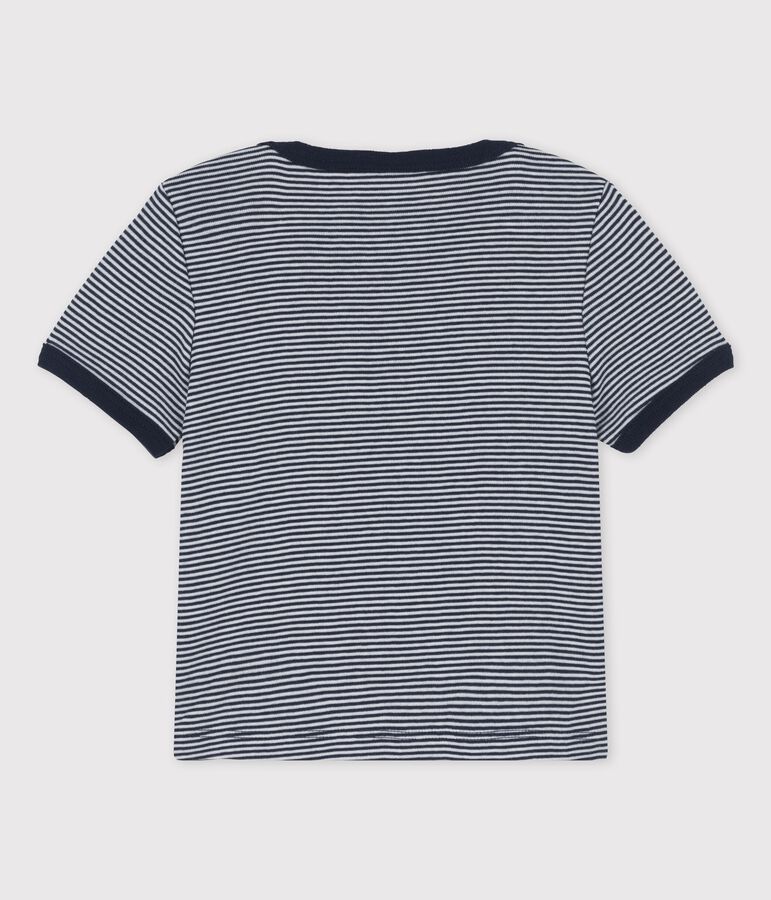 Kurz&auml;rmeliges Baby-T-Shirt aus Bio-Baumwolle mit Ringelstreifen blau/weiss