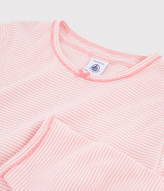 Kinderpyjama aus Rippstrick mit Ringelmuster für Mädchen rosa GRETEL/weiss MARSHMALLOW