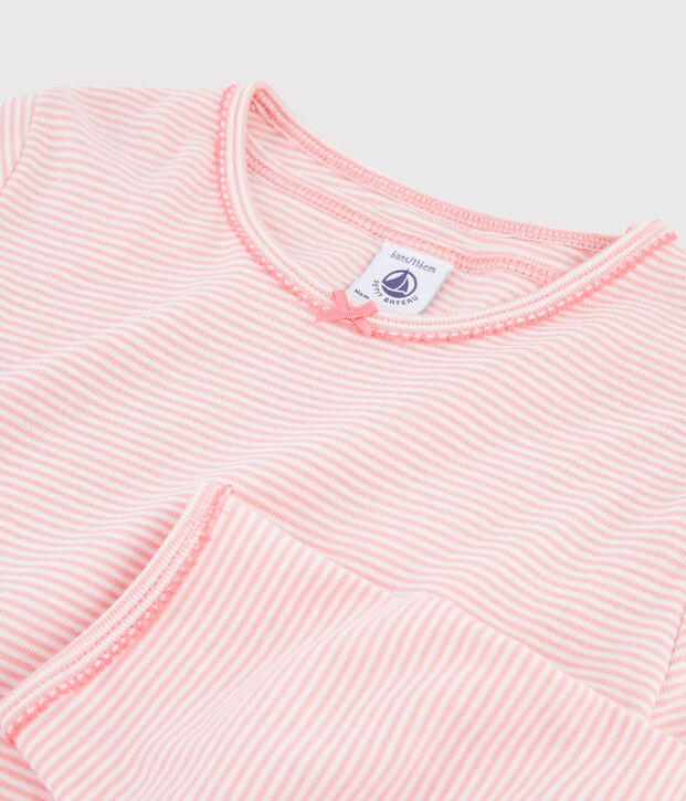 Kinderpyjama aus Rippstrick mit Ringelmuster f&uuml;r M&auml;dchen rosa/weiss