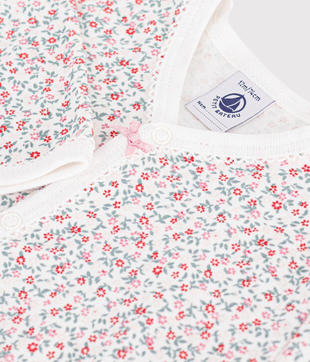 Baby-Baumwollpyjama ohne F&uuml;&szlig;e mit Blumenmuster weiss/vielfarbig