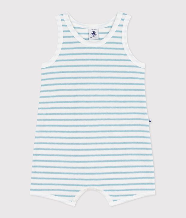 &Auml;rmelloser Baby-Kurzoverall aus Frottee   mit Streifen weiss/blau