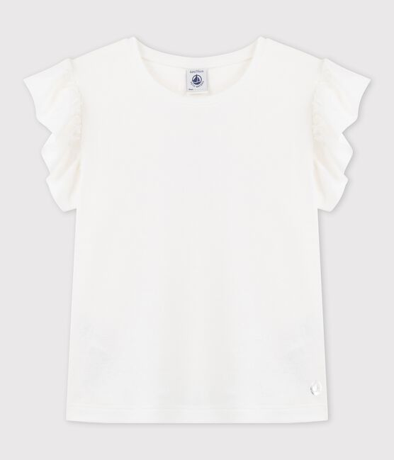 Kurzärmliges Kinder-T-Shirt aus Baumwolle für Mädchen weiss MARSHMALLOW