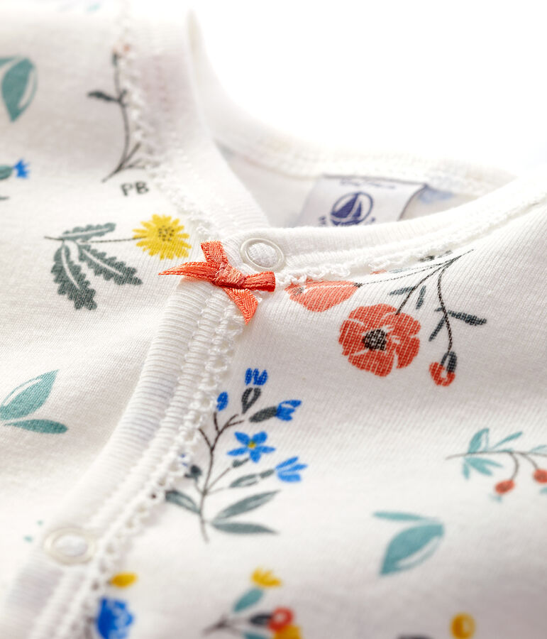 Gebl&uuml;mter Baby-Strampler ohne F&uuml;&szlig;e aus Baumwolle weiss/vielfarbig