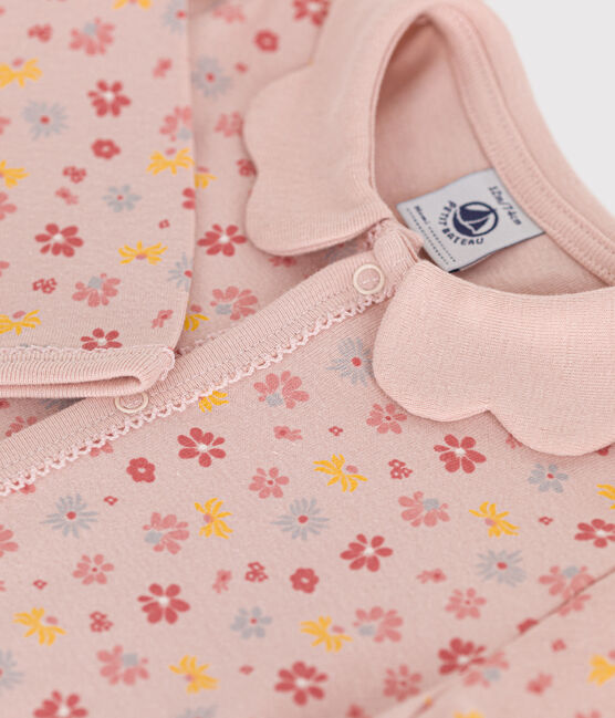 Baby-Pyjama ohne Füße mit Blumen-Printmotiv aus Baumwolle rosa SALINE/weiss MULTICO