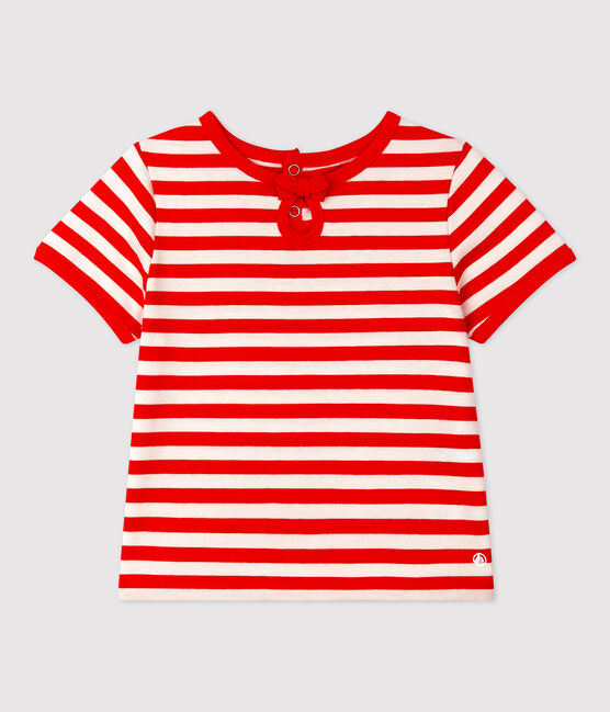 Kurzärmeliges gestreiftes Baby-T-Shirt aus Jersey. rot PEPS/weiss MARSHMALLOW