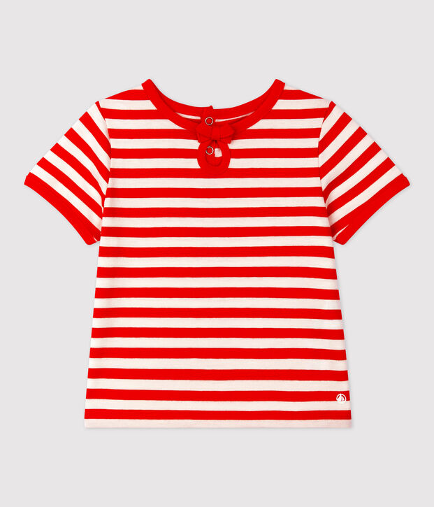 Kurz&auml;rmeliges gestreiftes Baby-T-Shirt aus Jersey. rot/weiss