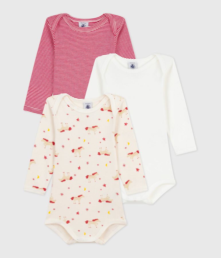 Set lang&auml;rmeliger Baby-Bodys aus gemusterter Baumwolle vielfarbig