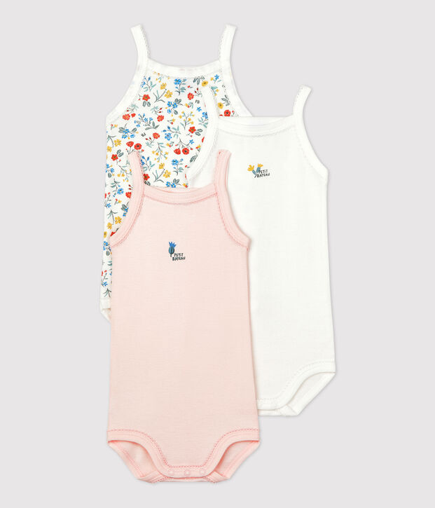 3er-Set gebl&uuml;mte Tr&auml;ger-Bodys aus Baumwolle vielfarbig