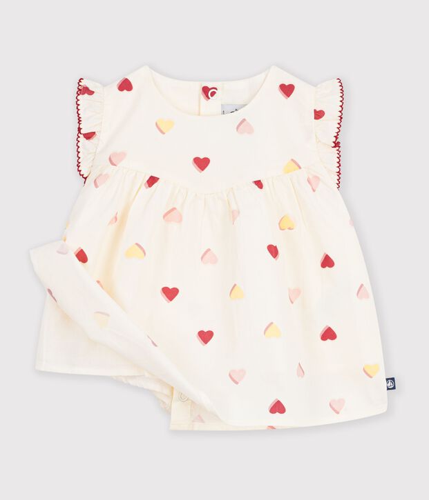 &Auml;rmellose Baby-Bluse aus Baumwoll-Popeline mit Herzmotiv naturfarben/vielfarbig