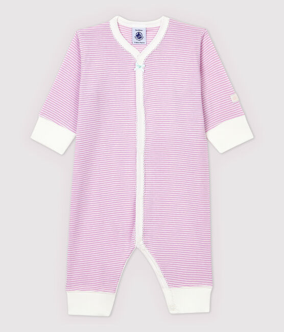 Fußloser Baby-Strampler aus Baumwolle und Lyocell mit rosafarbenen Streifen. rosa BOHEME/weiss MARSHMALLOW