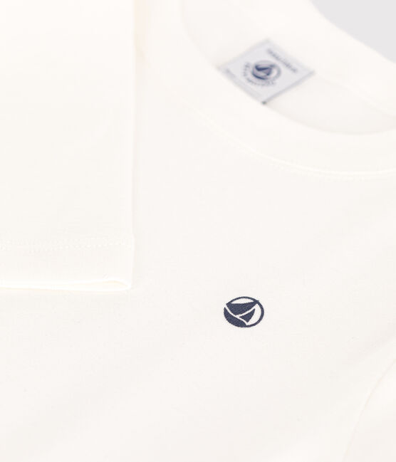 Langärmeliges Kinder-T-Shirt aus Rippstrick für Mädchen und Jungen weiss MARSHMALLOW