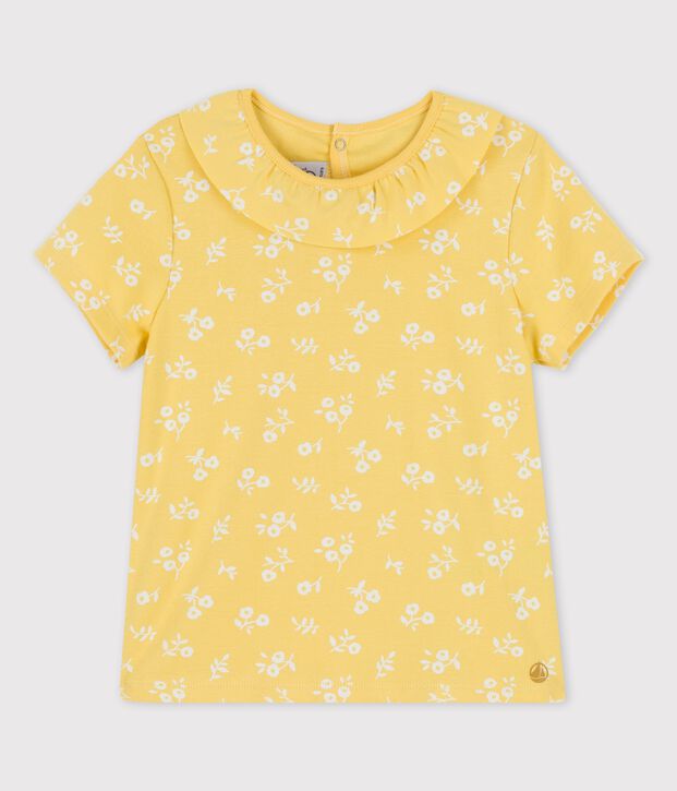 Kurz&auml;rmeliges T-Shirt aus Baumwolle f&uuml;r M&auml;dchen gelb/weiss