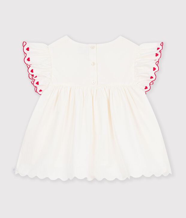Kurz&auml;rmelige Kinder-Bluse aus einfarbiger Baumwolle weiss