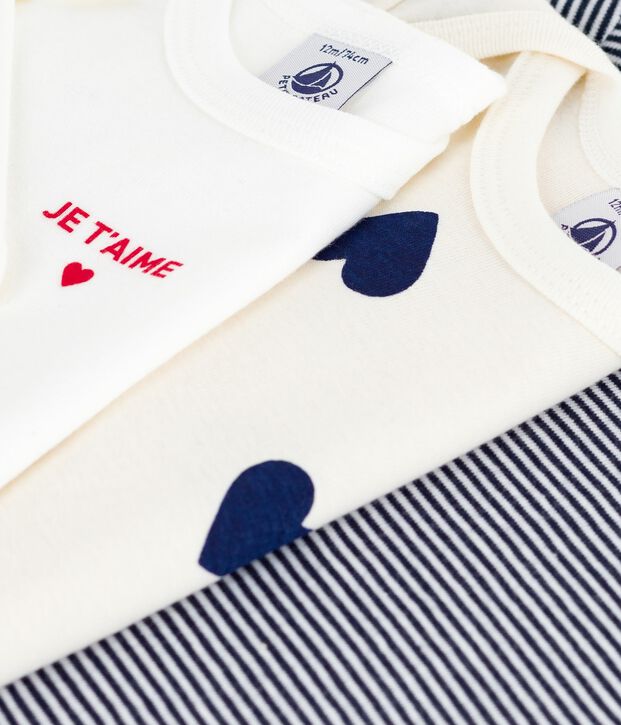 Set lang&auml;rmeliger Baby-Bodys aus Baumwolle mit Herzmotiv vielfarbig