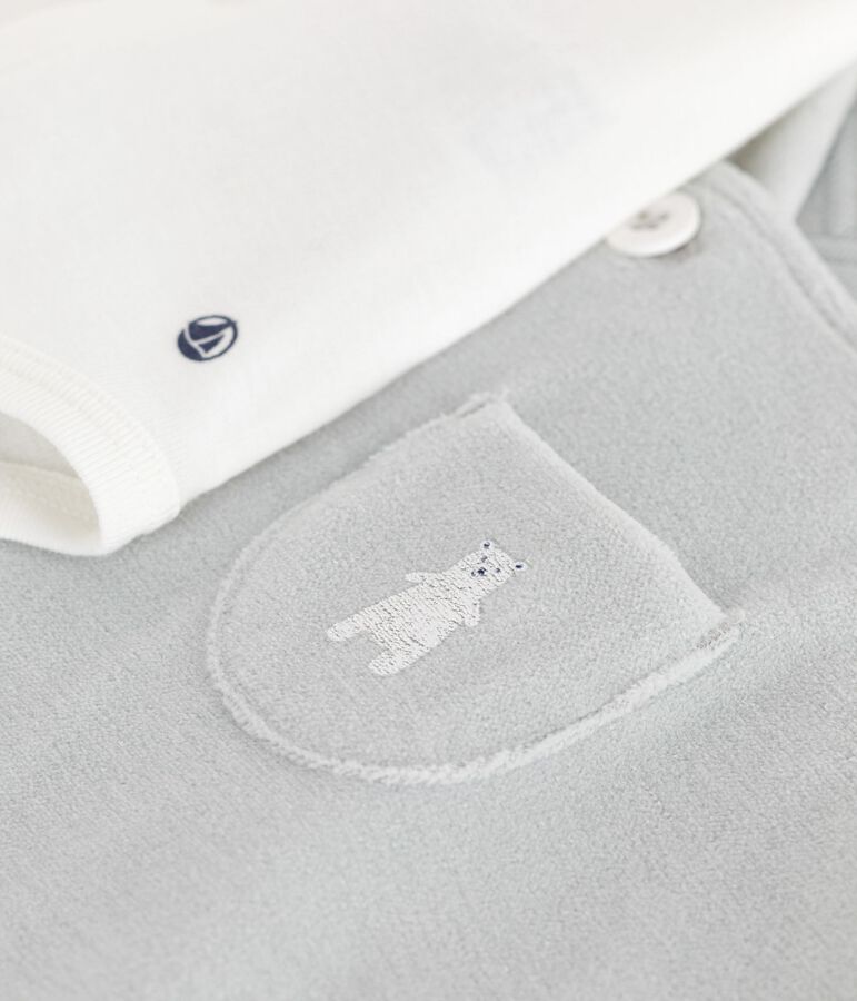 Baby-Latzhosen-Set aus einfarbiger Baumwolle mit h&uuml;bschen Verzierungen blau/weiss