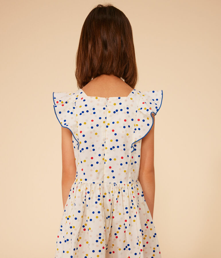 &Auml;rmelloses Kinder-kleid aus Popeline mit Punkten weiss MARSHMALLOW/weiss MULTICO