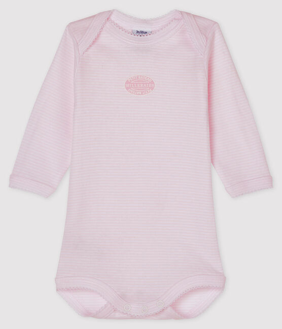 Langärmliger Baby-Body für Mädchen rosa VIENNE/weiss ECUME