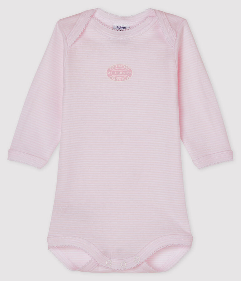 Lang&auml;rmliger Baby-Body f&uuml;r M&auml;dchen rosa VIENNE/weiss ECUME