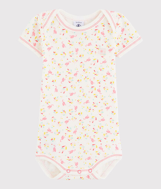 Kurzärmeliger Baby-Body Mädchen weiss MARSHMALLOW/rosa CUPCAKE/ MULTICO
