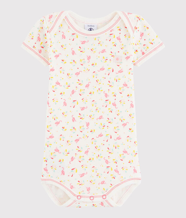 Kurz&auml;rmeliger Baby-Body M&auml;dchen weiss/rosa/vielfarbig