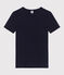 Damen-T-Shirt L’ICONIQUE aus einfarbiger Baumwolle mit Pikotkante blau SMOKING