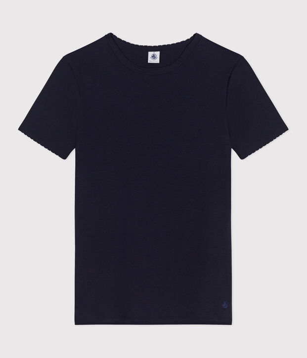 Damen-T-Shirt L&rsquo;ICONIQUE aus einfarbiger Baumwolle mit Pikotkante SMOKING